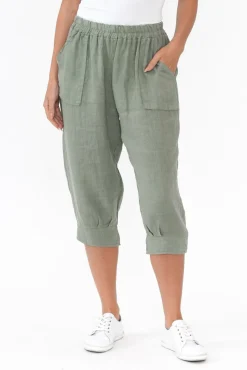 Pants<Donna Donna Carmichael Khaki Linen Capri Pant