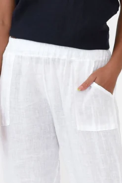 Pants<Donna Donna Carmichael White Linen Capri Pant