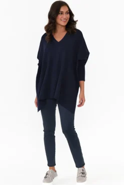 Knitwear<Tirelli Caroline Navy Wool Blend Draped Jumper