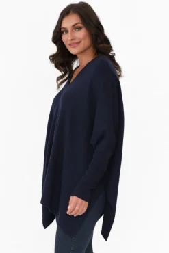 Knitwear<Tirelli Caroline Navy Wool Blend Draped Jumper