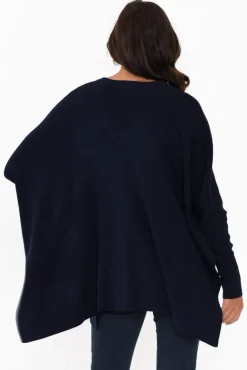 Knitwear<Tirelli Caroline Navy Wool Blend Draped Jumper