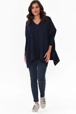 Knitwear<Tirelli Caroline Navy Wool Blend Draped Jumper