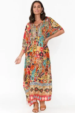Maxi Dresses<Escape Caroline Orange Abstract Tassel Kaftan