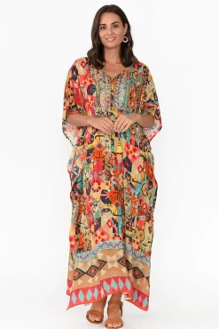 Maxi Dresses<Escape Caroline Orange Abstract Tassel Kaftan