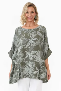 Tunic Tops<Donna Donna Casper Khaki Tropical Linen Pocket Top