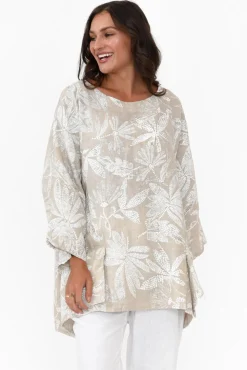 Linen Tops<Donna Donna Casper Taupe Tropical Linen Pocket Top