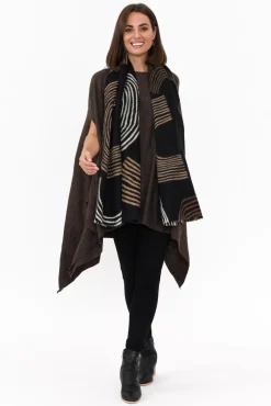 Ponchos<Boho Cassidy Brown Wool Blend Poncho