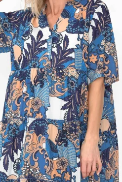 Below Knee Dresses<Mozaic Castaway Blue Blossom Cotton Dress