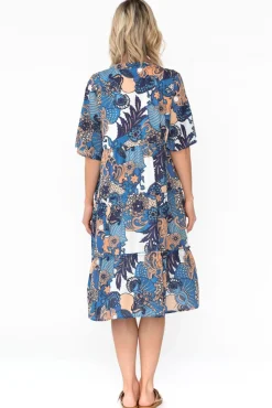 Below Knee Dresses<Mozaic Castaway Blue Blossom Cotton Dress