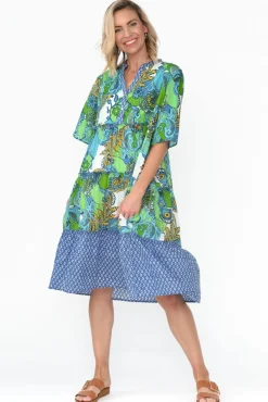 Below Knee Dresses<Mozaic Castaway Green Paisley Cotton Dress