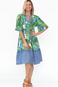 Below Knee Dresses<Mozaic Castaway Green Paisley Cotton Dress