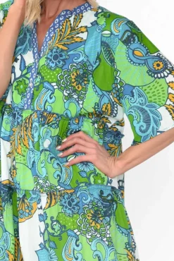 Below Knee Dresses<Mozaic Castaway Green Paisley Cotton Dress