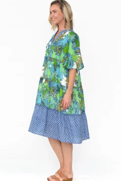 Below Knee Dresses<Mozaic Castaway Green Paisley Cotton Dress