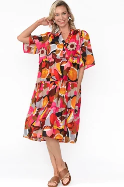 Below Knee Dresses<Mozaic Castaway Pink Abstract Cotton Dress