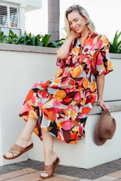 Below Knee Dresses<Mozaic Castaway Pink Abstract Cotton Dress