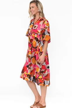 Below Knee Dresses<Mozaic Castaway Pink Abstract Cotton Dress