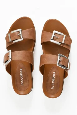 Slides<Los Cabos Cayla Chocolate Buckle Platform Slide
