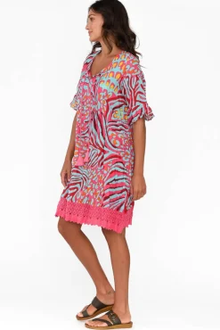 Cotton Dresses<One Summer Cayman Aqua Animal Cotton Tunic Dress