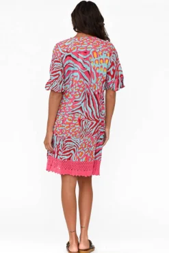 Cotton Dresses<One Summer Cayman Aqua Animal Cotton Tunic Dress