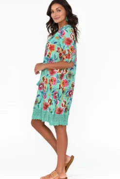 Cotton Dresses<One Summer Cayman Aqua Flower Cotton Tunic Dress