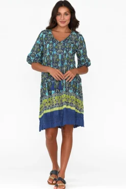 Cotton Dresses<One Summer Cayman Blue Geo Cotton Tunic Dress