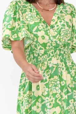 Maxi Dresses<Isabella Boho Celia Green Floral V Neck Dress