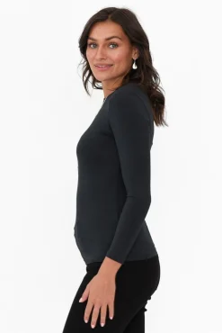 Sleeved Tops<Tani Charcoal Marle Micro Modal Long Sleeve Top