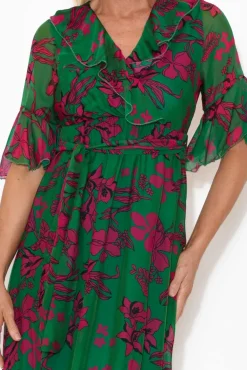 Midi Dresses<La Strada Charlotte Fuchsia Floral Silk Tie Dress