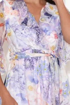 Midi Dresses<La Strada Charlotte White Hydrangea Silk Tie Dress