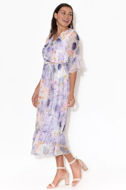 Midi Dresses<La Strada Charlotte White Hydrangea Silk Tie Dress