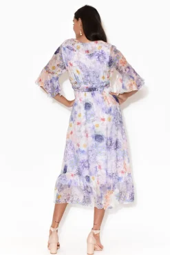 Midi Dresses<La Strada Charlotte White Hydrangea Silk Tie Dress