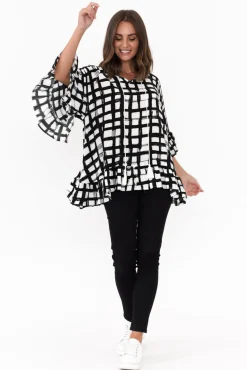 Sleeved Tops<New U Collection Chase Black Check Tassel Ruffle Top
