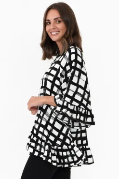 Sleeved Tops<New U Collection Chase Black Check Tassel Ruffle Top