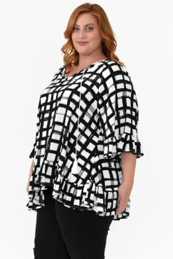 Sleeved Tops<New U Collection Chase Black Check Tassel Ruffle Top