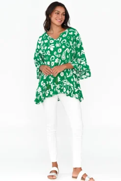 Sleeved Tops<New U Collection Chase Green Garden Tassel Ruffle Top