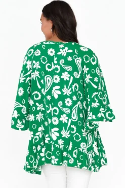 Sleeved Tops<New U Collection Chase Green Garden Tassel Ruffle Top