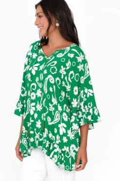 Sleeved Tops<New U Collection Chase Green Garden Tassel Ruffle Top