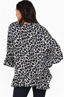 Sleeved Tops<New U Collection Chase Navy Abstract Tassel Ruffle Top