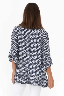 Sleeved Tops<New U Collection Chase Navy Spot Tassel Ruffle Top