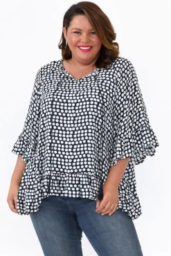 Sleeved Tops<New U Collection Chase Navy Spot Tassel Ruffle Top