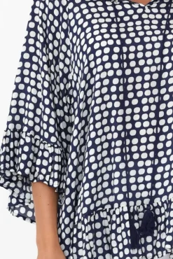 Sleeved Tops<New U Collection Chase Navy Spot Tassel Ruffle Top