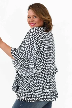 Sleeved Tops<New U Collection Chase Navy Spot Tassel Ruffle Top