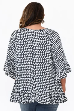 Sleeved Tops<New U Collection Chase Navy Spot Tassel Ruffle Top