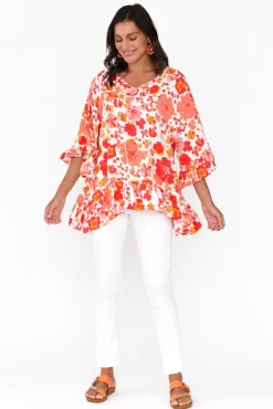 Sleeved Tops<New U Collection Chase Red Bloom Tassel Ruffle Top