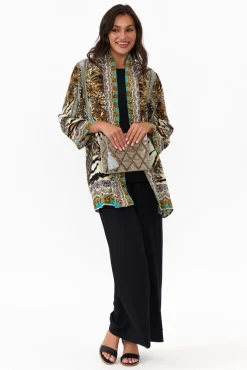 Jackets<Fashion Spectrum Cheetah Brown Silk Short Kimono