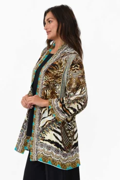 Jackets<Fashion Spectrum Cheetah Brown Silk Short Kimono