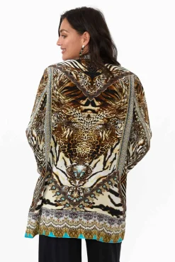 Jackets<Fashion Spectrum Cheetah Brown Silk Short Kimono