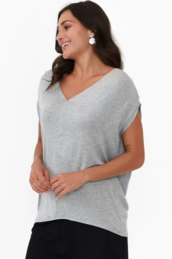 Sleeved Tops<Betty Basics Chelsea Grey Marle Cap Tee