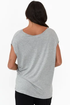 Sleeved Tops<Betty Basics Chelsea Grey Marle Cap Tee