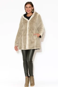 Jackets<Holmes u0026 Fallon Cheyenne Beige Faux Fur Coat
